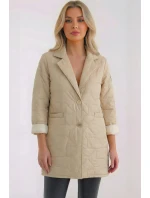 Dámska prešívaná bunda Plus Size s ozdobnými gombíkmi a golierom Dark Beige Dámska prešívaná bunda Plus Size s ozdobnými gombíkmi a golierom Dark Beige