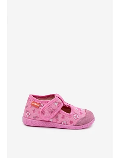 Dětské pantofle na suchý zip lesklé růžové model 22101100 - Milami