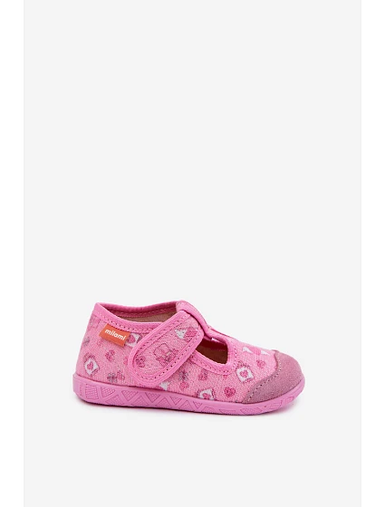 Dětské pantofle na suchý zip lesklé růžové model 22101100 - Milami