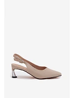 Kožené dámské sandály na podpatku Vinceza 66922 Béžové