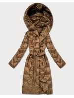 Prešívaný kabát v ťavej farbe s opaskom Libland (LD-7806)