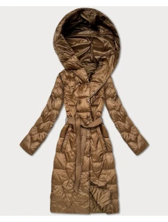 Prešívaný kabát v ťavej farbe s opaskom Libland (LD-7806)