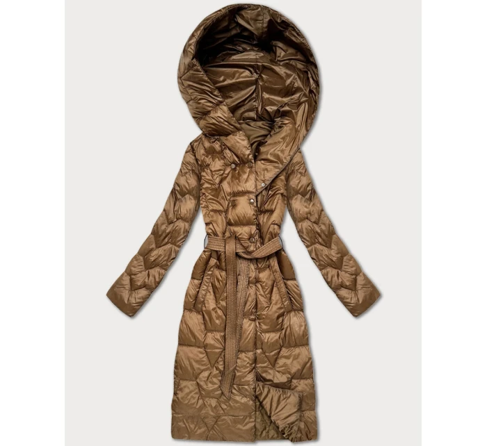 Prešívaný kabát v ťavej farbe s opaskom Libland (LD-7806)