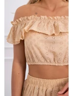 Vyšívaná súprava s bodkovanou blúzkou béžovej farby