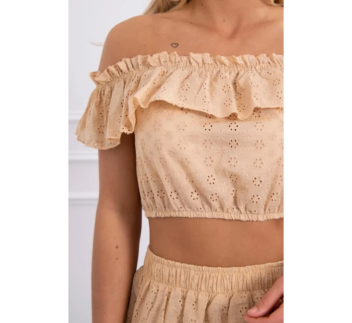 Vyšívaná súprava s bodkovanou blúzkou béžovej farby