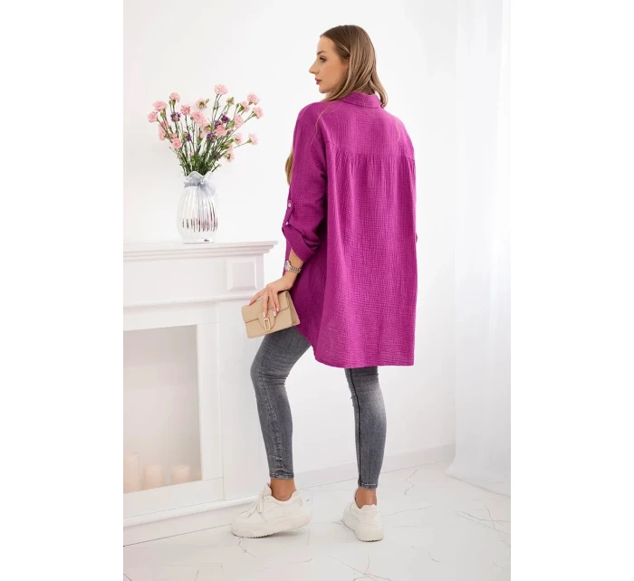 Plus veľkosť bavlnené mušelínové tričko tmavo fialové