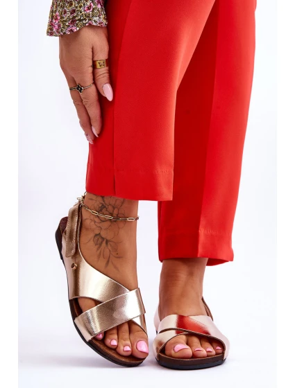 kožené sandály na suchý zip Zlaté model 21617359 - Zazoo kožené sandály na suchý zip Zlaté model 21617359 - Zazoo
