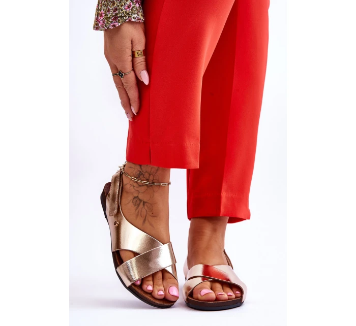 kožené sandály na suchý zip Zlaté model 21617359 - Zazoo