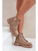 Botki Damskie Z Brokatowym Sercem Ciemnobeżowe Nariri