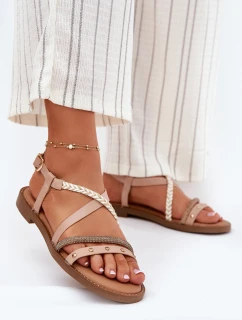 Ploché Sandály S Ozdobnými Pásky model 21697178 Béžové - VINCEZA