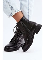 Dámské zateplené kožené kotníkové boty model 22556861 Černé - VINCEZA Dámské zateplené kožené kotníkové boty model 22556861 Černé - VINCEZA