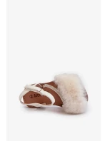 Detské sandále na suchý zips s kožušinou, biele Rosavere