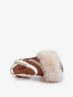 Detské sandále na suchý zips s kožušinou, biele Rosavere