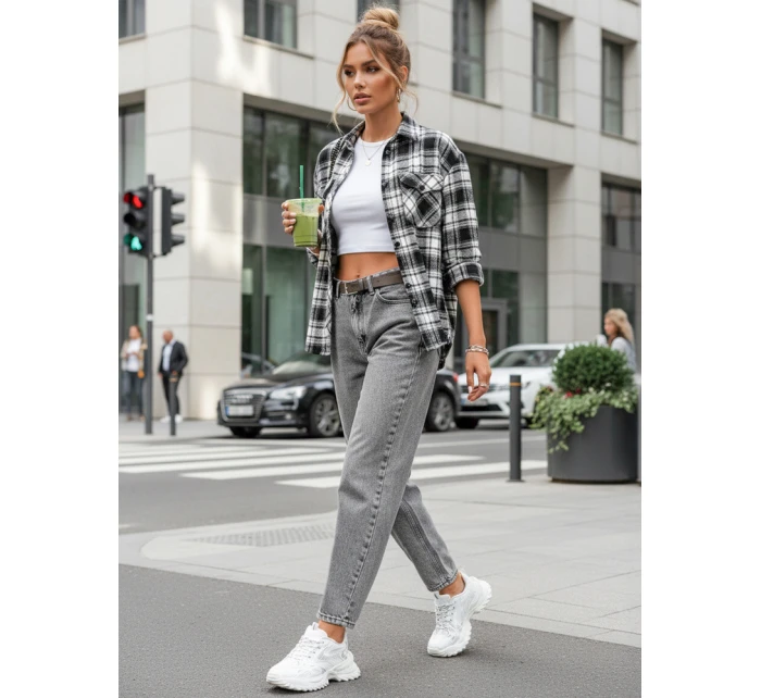 Dámske džínsy balónového strihu s opaskom sivé FashionStreet UY2888