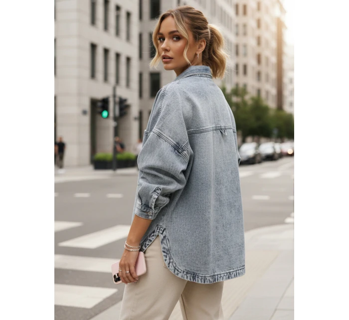 Dámska džínsová oversize košeľová bunda modrá FashionStreet TY5602