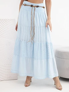 Dámská maxi bavlněná sukně s ažurovou výšivkou a elastickým pasem modrá