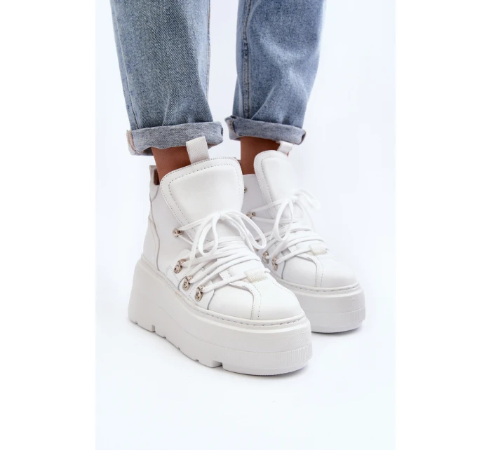 Zazoo 3416 Skórzane Damskie Buty Sportowe Białe