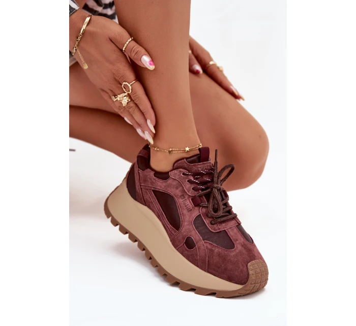 Kožené Sneakersy Na Platformě Dámské Big Star model 21705723 HIPOLY SYSTEM Bordové - Big Star Shoes