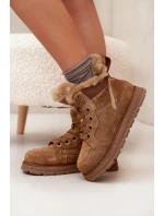 Zamszowe Śniegowce Trapery Damskie Na Platformie Z Futerkiem Big Star SS274370 Camel