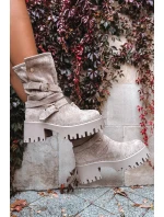 Botki Damskie Na Masywnym Obcasie Z Klamrami I Paskiem Beżowe Nerelisa Botki Damskie Na Masywnym Obcasie Z Klamrami I Paskiem Beżowe Nerelisa