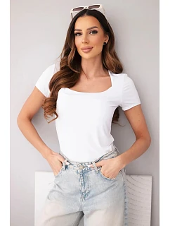 Dámská bambusová halenka s krátkým rukávem a širokým výstřihem basic bílá