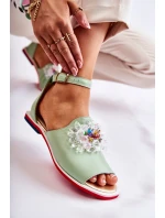 Damskie Skórzane Sandałki Z Ozdobą Zielone Nevassa Damskie Skórzane Sandałki Z Ozdobą Zielone Nevassa