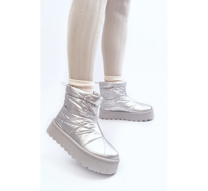 Śniegowce Damskie Na Masywnej Platformie Srebrne Fionia Śniegowce Damskie Na Masywnej Platformie Srebrne Fionia