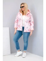 Dámska jarná prešívaná bunda s kapucňou a kvetinovým vzorom Powder Pink