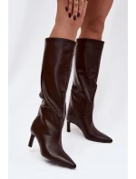 Dámské kozačky nazouvací na jehlovém podpatku s čokoládové model 21770311 - Boto Dámské kozačky nazouvací na jehlovém podpatku s čokoládové model 21770311 - Boto