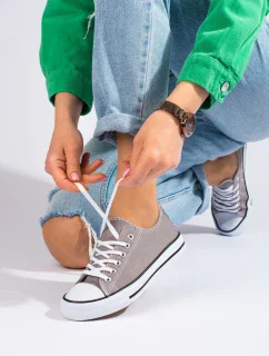 Luxusné šedo-strieborné tenisky dámske bez podpätku