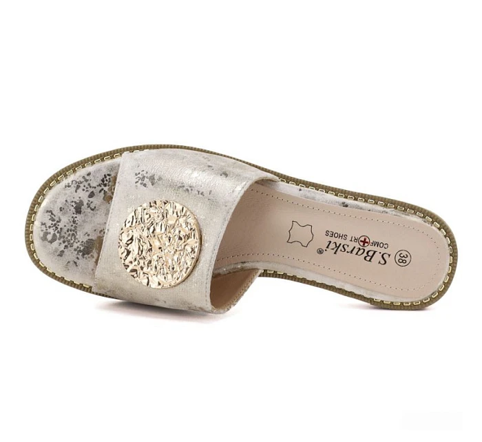 Dámske zlaté kožené žabky S.Barski KV61-6034