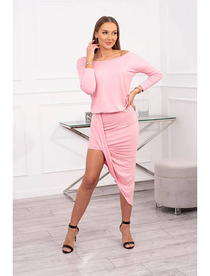 Asymetrické šaty, 3/4 rukávy, pudrově růžové