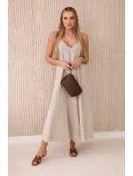 Mušelínové šaty na ramínka tmavě béžová