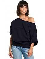B079 Blúzka nadmernej veľkosti so zavinovacími detailmi - tmavo modrá