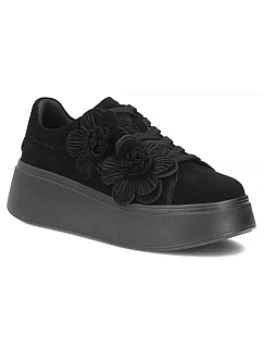 Skórzane sneakersy damskie na z zamszowe czarne  dámské model 22359619 - FILIPPO