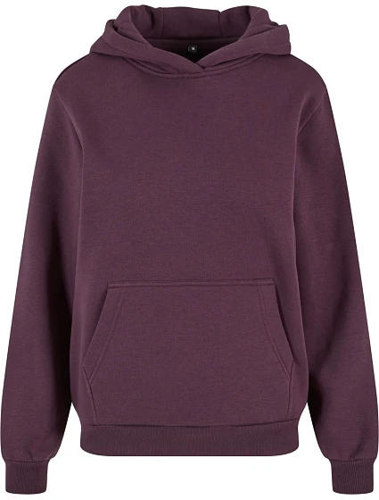 Build your Brand BY 289 Dámska mikina s kapucňou v oversize štýle „Fluffy“ 56.0289 slivkovo fialová