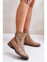 Ocieplane Botki Damskie Na Płaskim Obcasie Złote Labise Ocieplane Botki Damskie Na Płaskim Obcasie Złote Labise