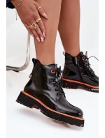 Botki Damskie Z Lakierowanej Skóry Naturalnej Ocieplane Artiker 57C0061 Czarne