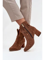 Zamszowe Ażurowe Botki Damskie Na Słupku Zazoo 3647 Brązowe