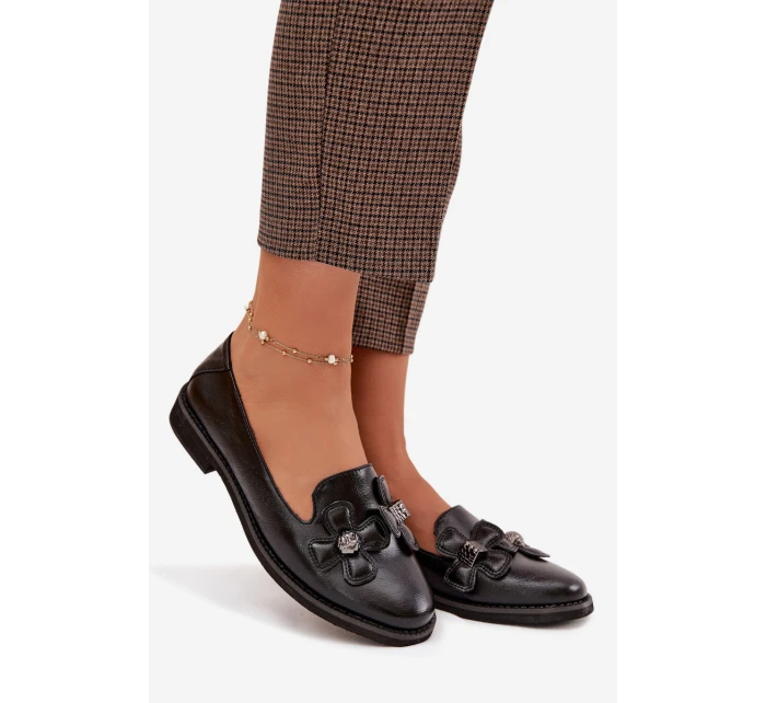 Dámské polobotky na ploché podrážce s ozdobnými květinami Černé Tavillette