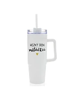 HAPPY DAY TO MY BABY - biely cestovný termohrnček s priehľadným viečkom 900 ml