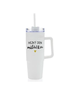 HAPPY DAY TO MY BABY - biely cestovný termohrnček s priehľadným viečkom 900 ml