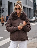 Dámska zimná prešívaná bunda s kožušinou, hnedá, FashionStreet TY5819