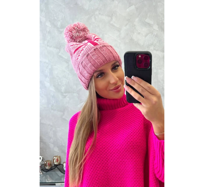 Dámska čiapka s brmbolcom Elizabeth K386 tmavo ružová