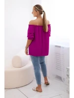 Španielska blúzka s ozdobnými rukávmi tmavo fialová