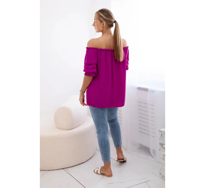 Španielska blúzka s ozdobnými rukávmi tmavo fialová