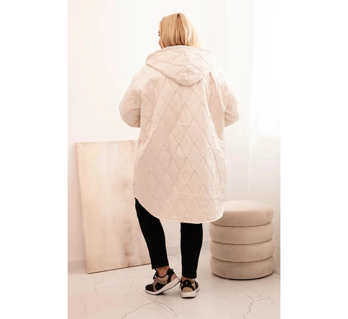 Dámska prešívaná bunda s kapucňou a nápisom HOPE v svetlej béžovej farbe Dámska prešívaná bunda s kapucňou a nápisom HOPE v svetlej béžovej farbe