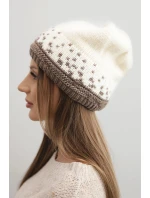 Dámska zimná vlnená čiapka s geometrickým vzorom K477 ecru + mocca Dámska zimná vlnená čiapka s geometrickým vzorom K477 ecru + mocca