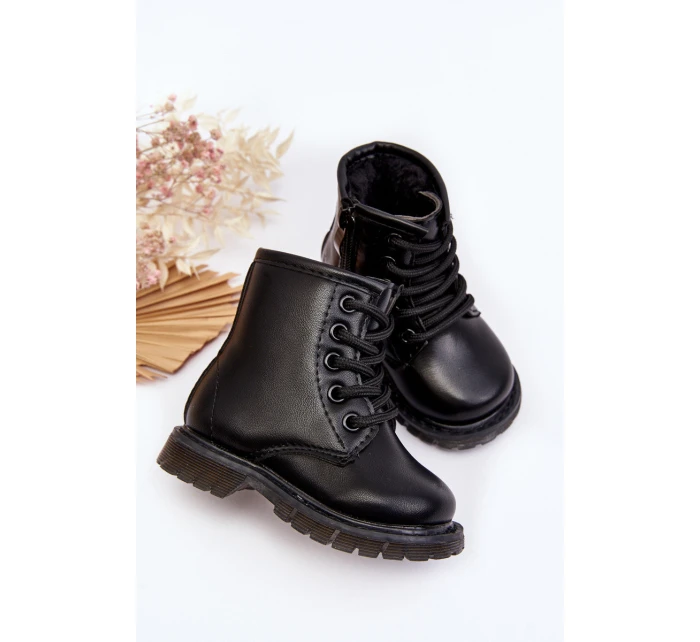 Dziecięce Botki Skórzane Z Suwakiem Czarne Omua Dziecięce Botki Skórzane Z Suwakiem Czarne Omua