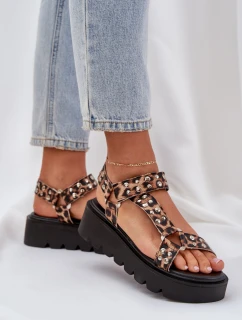 Zdobione Sandały Na Platformie Panterka Brązowe Tatellia